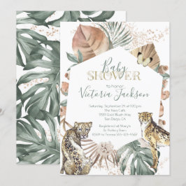 Invitación Baby Shower Tropical Wild Animal Palm Gold