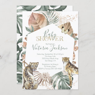 Invitación Baby Shower Tropical Wild Animal Palm Gold