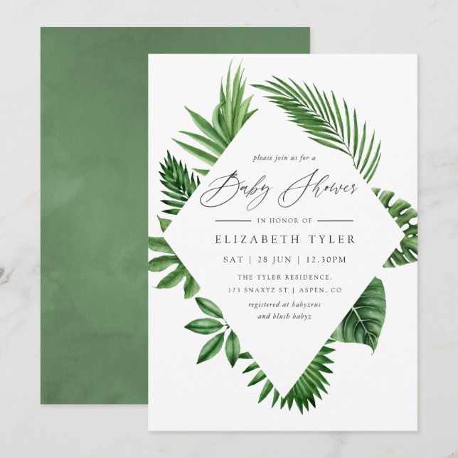 Invitación Baby Shower Tropical Woodland Forest Greeneration (Anverso / Reverso)