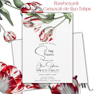 Invitación Baby Shower  Tulipanes Rembrandt Florales Rojos y 