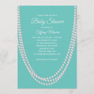 Invitación Baby Shower Turquoise and Pearls invita al blanco