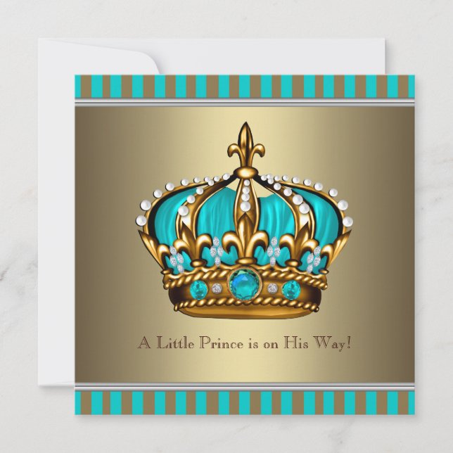 Invitación Baby Shower Turquoise Blue Gold (Anverso)