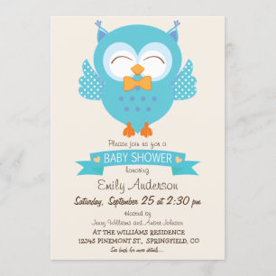 Invitación Baby Shower Turquoise Blue & Purple Boy Owl