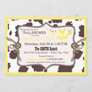 Invitación Baby Shower Tutu, chica de vaca amarilla