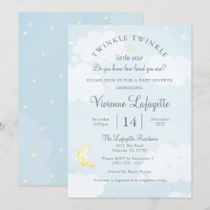 Invitación Baby Shower Twinkle Little Star and Moon Sky