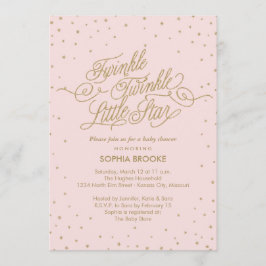 Invitación Baby Shower Twinkle Little Star Fancy Gold y Pink