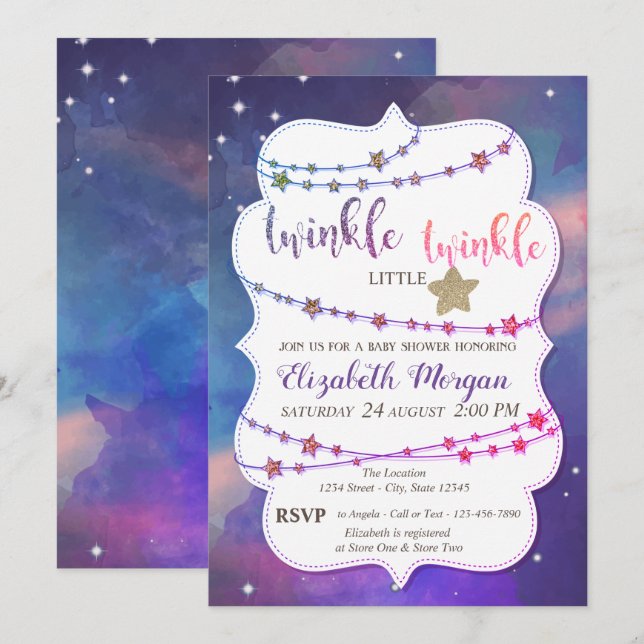 Invitación Baby Shower Twinkle Little Star Paint Splash (Anverso / Reverso)