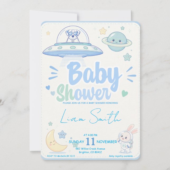 Invitación Baby Shower -UFO Pets- (Anverso)