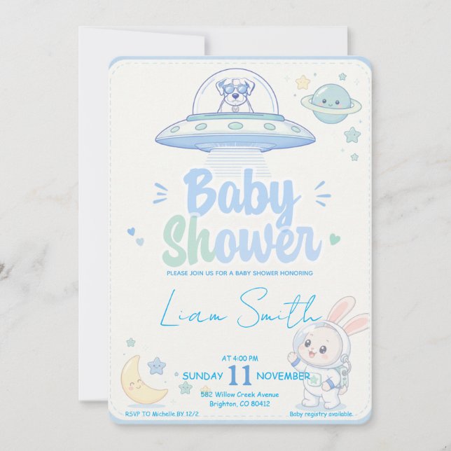 Invitación Baby Shower -UFO Pets- (Anverso)
