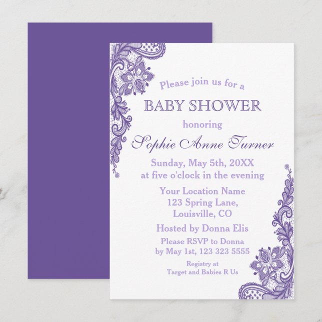 Invitación Baby Shower ultravioleta moderna (Anverso / Reverso)