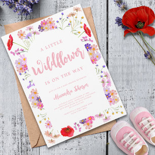 Invitación Baby Shower, un Chica de flores silvestres colorid