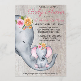 Invitación Baby Shower, un Chica floral rosa de elefante ruso