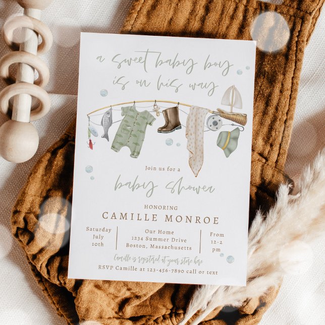 Invitación Baby Shower, un chico muy emocionado por la pesca (Subido por el creador)