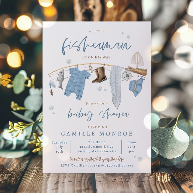Invitación Baby Shower, un chico muy emocionado por la pesca (Subido por el creador)