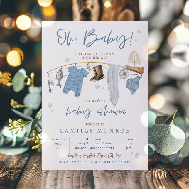 Invitación Baby Shower, un chico muy emocionado por la pesca (Subido por el creador)