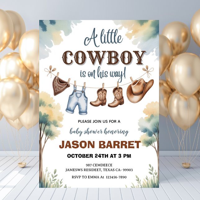 Invitación Baby Shower "Un niñito está en camino" ("A Little Cowboy is on His Way" Baby Shower Invitation
)