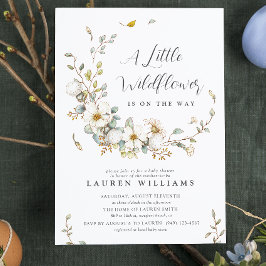 Invitación Baby Shower, un pequeño Chica de flores silvestres