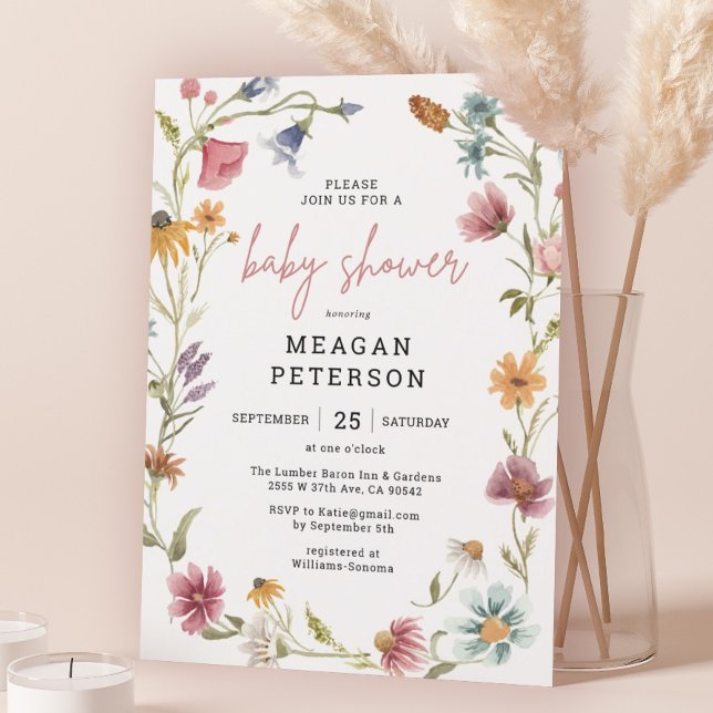 Invitación Baby Shower, un pequeño Chica de flores silvestres (Subido por el creador)