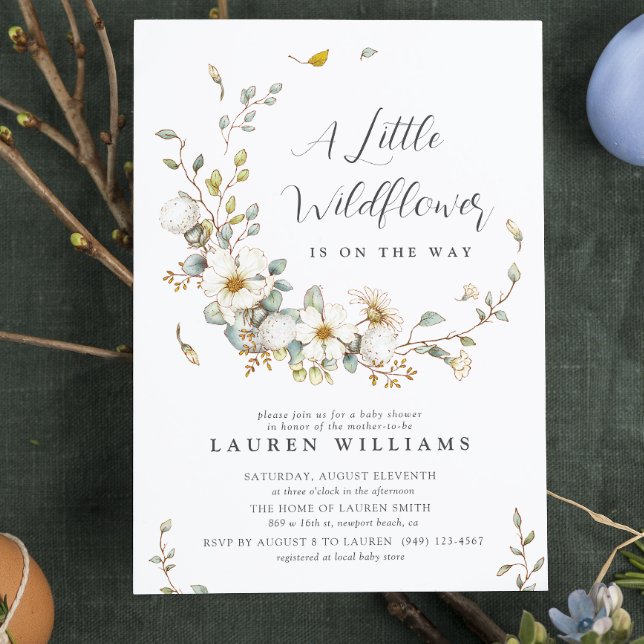 Invitación Baby Shower, un pequeño Chica de flores silvestres (Join us in celebrating a Little Wildflower on her way!)
