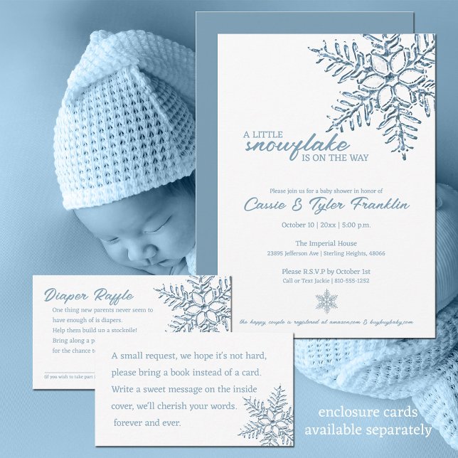 Invitación Baby Shower Un pequeño copo de nieve está en camin (Simple, yet elegant baby shower design for the little snowflake that is coming your way.  )