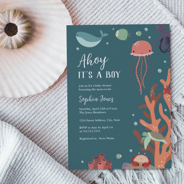 Invitación Baby Shower Under the Sea Ahoy es un niño (Subido por el creador)