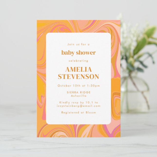 Invitación Baby Shower único Boho Yellow and Pink Marble (Anverso de pie)