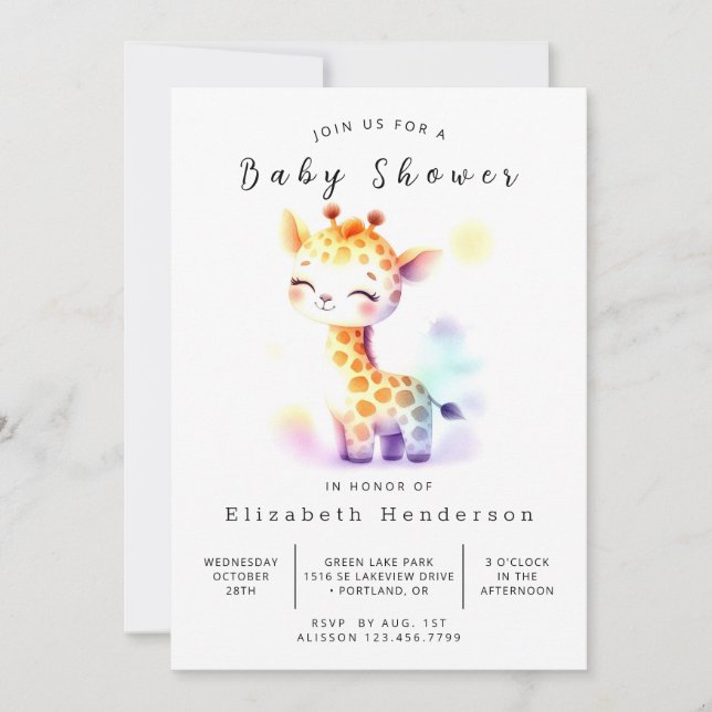 Invitación Baby Shower único de jirafa digital (Anverso)