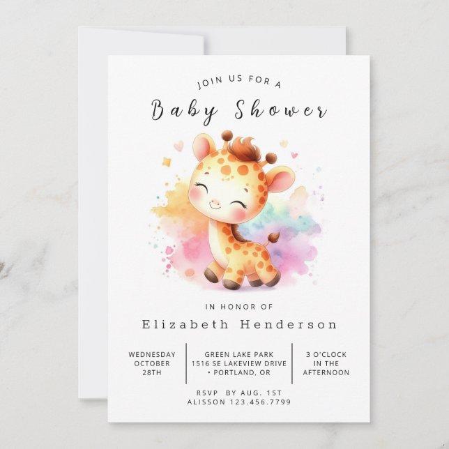 Invitación Baby Shower único de jirafa digital (Anverso)