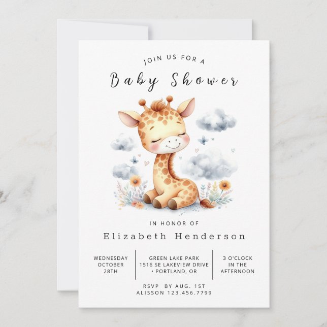 Invitación Baby Shower único de jirafa en línea (Anverso)