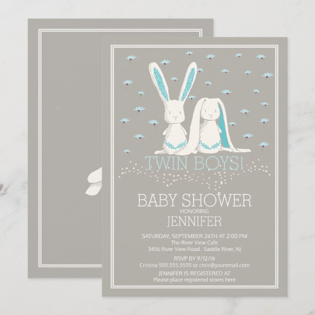 Invitación Baby Shower único de primavera de los chicos de TW (Anverso / Reverso)