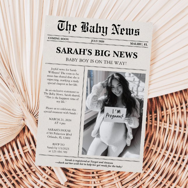 Invitación Baby Shower único de un periódico fotográfico (Subido por el creador)