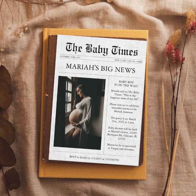 Invitación Baby Shower único fotográfico de periódico (Subido por el creador)