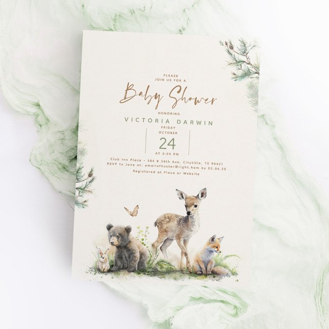 Invitación Baby Shower único para animales de bosque de bosqu (Woodland Animals Cute Baby Shower Invitations)