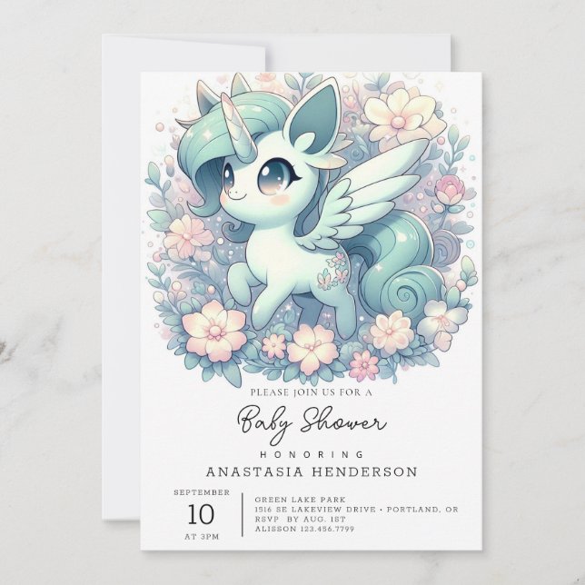 Invitación Baby Shower Unicornio moderno y sencillo (Anverso)