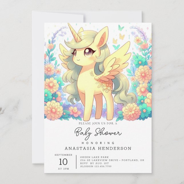 Invitación Baby Shower Unicornio simple (Anverso)