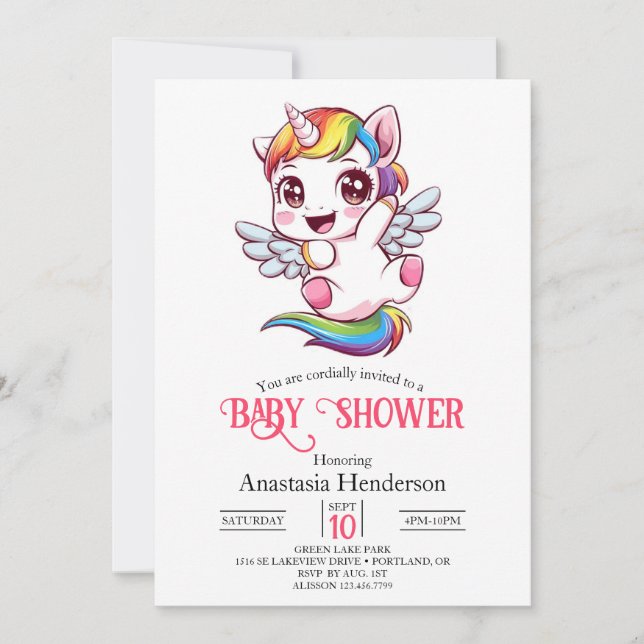 Invitación Baby Shower Unicornio simple y absurdo (Anverso)