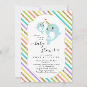 Invitación Baby Shower Unisex con temas de Narwhal personaliz