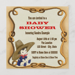 Invitación Baby Shower Vaquero Vintage