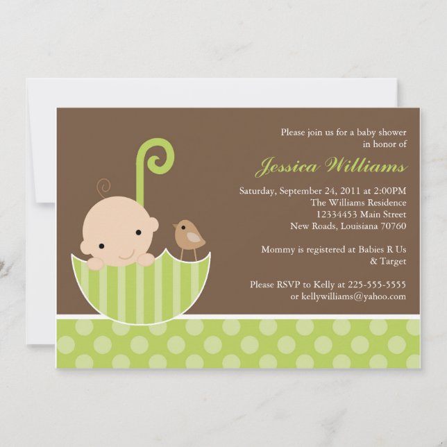 Invitación Baby Shower verde (Anverso)