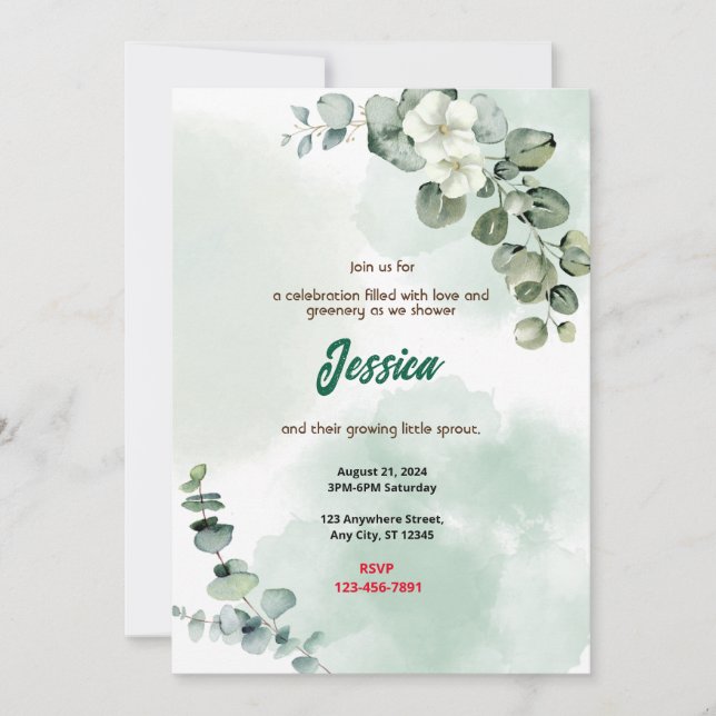 Invitación Baby Shower verde (Anverso)
