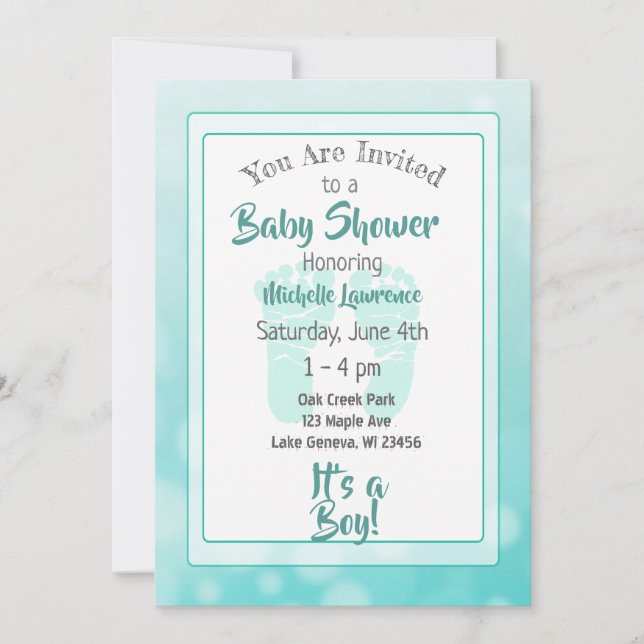 Invitación Baby Shower verde azulado (Anverso)