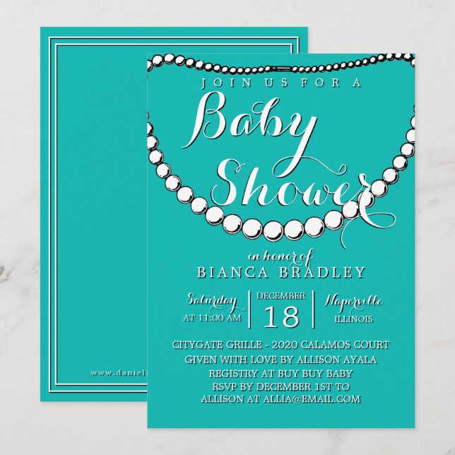 Invitación Baby Shower Verde azulado azul (Anverso / Reverso)