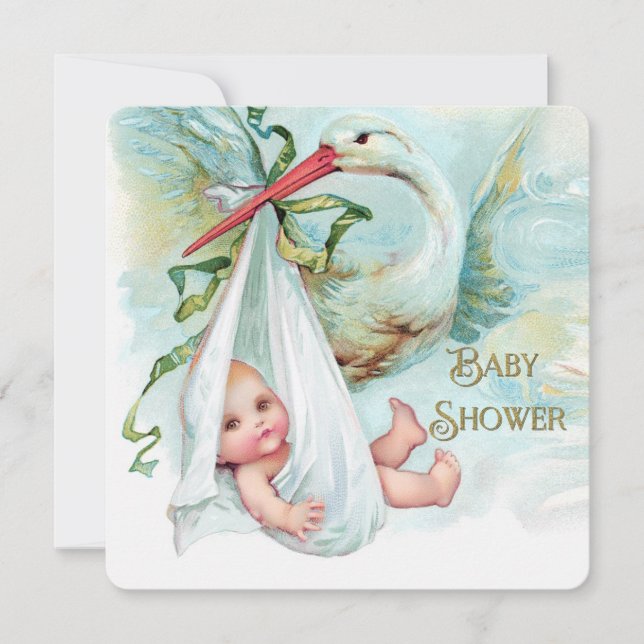 Invitación Baby Shower verde azulado azul y oro (Anverso)