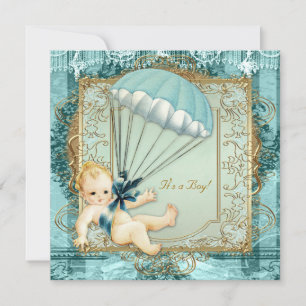 Invitación Baby Shower Verde azulado Blue and Gold Boys