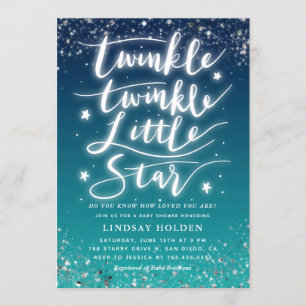 Invitación Baby Shower Verde azulado Twinkle Little Star Blue