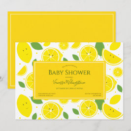 Invitación Baby Shower verde blanco amarillo de los lemones s