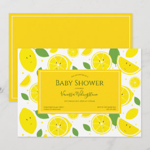Invitación Baby Shower verde blanco amarillo de los lemones s
