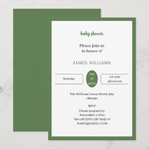 Invitación Baby Shower verde claro simple personalizado