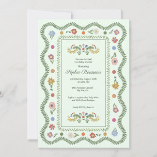 Invitación Baby Shower Verde Cottagecore