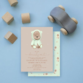 Invitación Baby Shower verde de Bearly Wait Sage minimalista